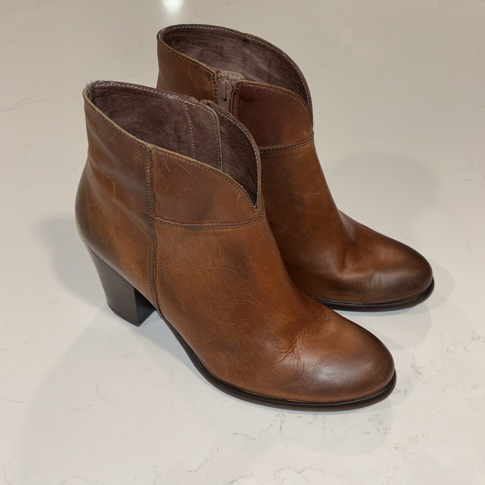 Wonders Brown Leather Block Heel Ankle Booties EU 39 US 8-8.5 Made In Spain